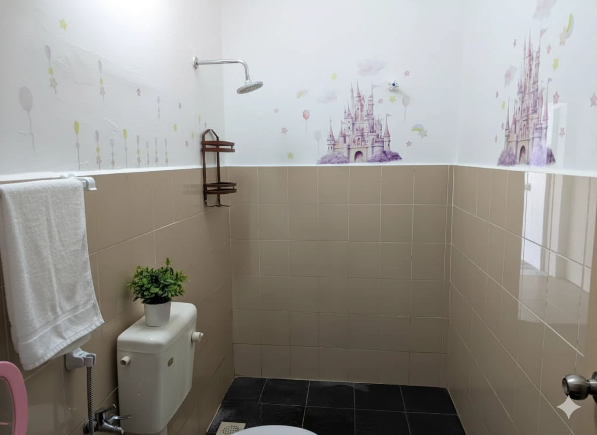Bathroom with castle wall decals